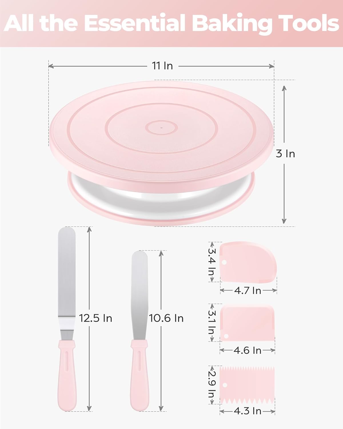 Cake Decorating Kit with Turntable Baking Supplies for Beginner Pros | Essential Baking Tools with Cake Stand Turntable, 2 Spatulas,3 Icing Scrapers, Video Tutorial, Pattern Chart, Starter kit