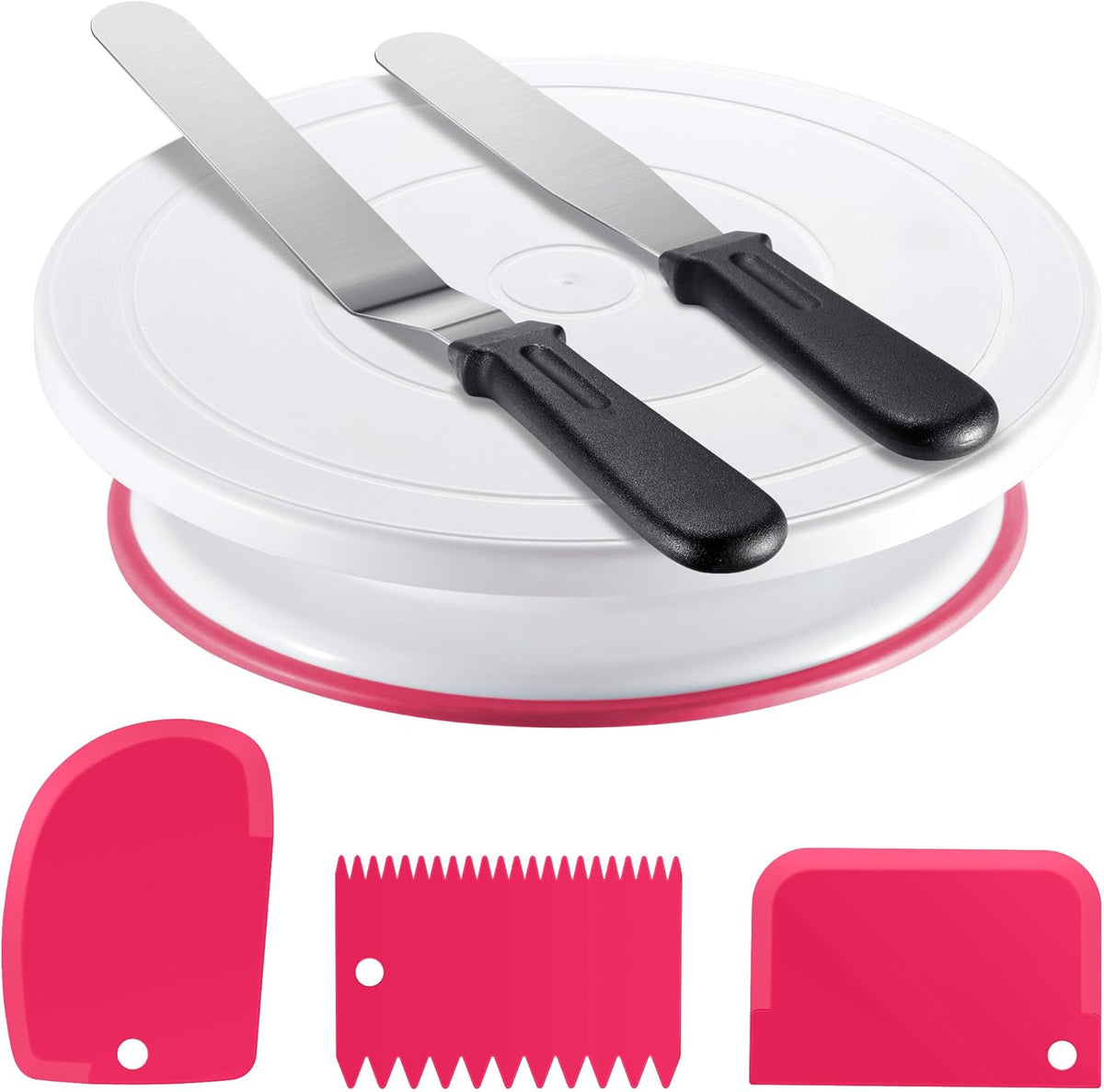 Cake Decorating Kit with Turntable Baking Supplies for Beginner Pros | Essential Baking Tools with Cake Stand Turntable, 2 Spatulas,3 Icing Scrapers, Video Tutorial, Pattern Chart, Starter kit