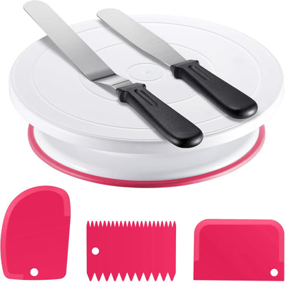 Cake Decorating Kit with Turntable Baking Supplies for Beginner Pros | Essential Baking Tools with Cake Stand Turntable, 2 Spatulas,3 Icing Scrapers, Video Tutorial, Pattern Chart, Starter kit
