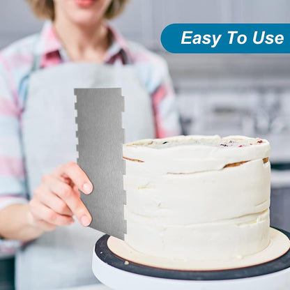 3 Pcs Stainless Steel Cake Scraper, Double Pattern Edges