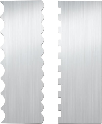 2pcs Stainless Steel Cake Bench Scraper Spatula Kit, 8.7in Stripe Edge Comb Smoother Decorating Metal Tools for Kitchen Baking Mousse Pastry DIY Icing Buttercream Frosting Leveler Supplies