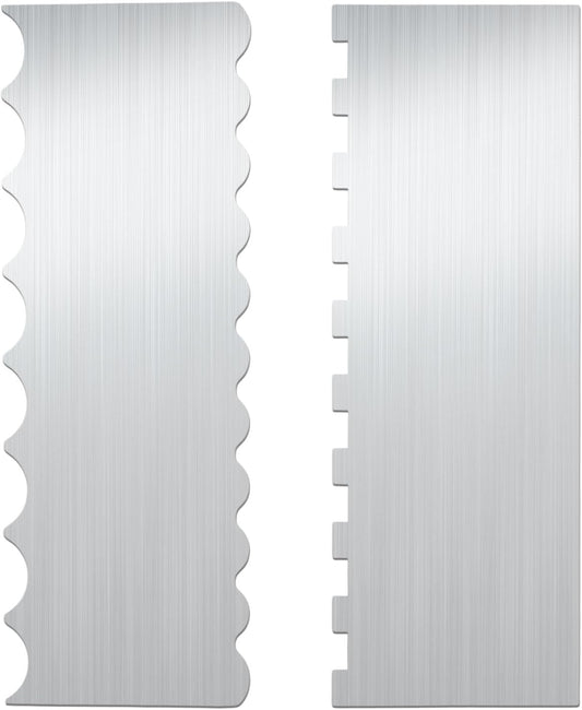 2pcs Stainless Steel Cake Bench Scraper Spatula Kit, 8.7in Stripe Edge Comb Smoother Decorating Metal Tools for Kitchen Baking Mousse Pastry DIY Icing Buttercream Frosting Leveler Supplies