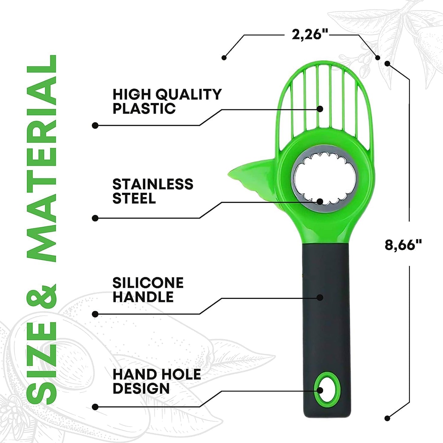 3-in-1 Avocado Cutter and Pit Remover Avocado slicer Avocado tool set with Stainless Steel Perfect for Pitting, Slicing, and Scooping - Good Grip Durable Design