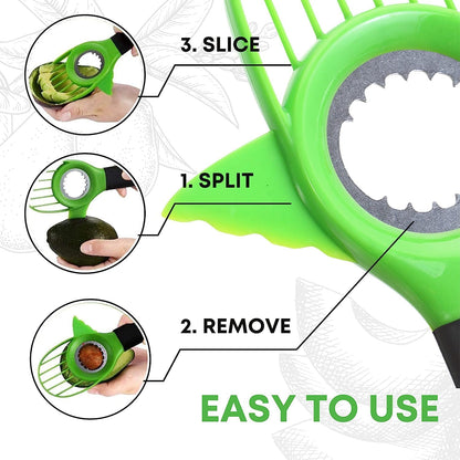 3-in-1 Avocado Cutter and Pit Remover Avocado slicer Avocado tool set with Stainless Steel Perfect for Pitting, Slicing, and Scooping - Good Grip Durable Design