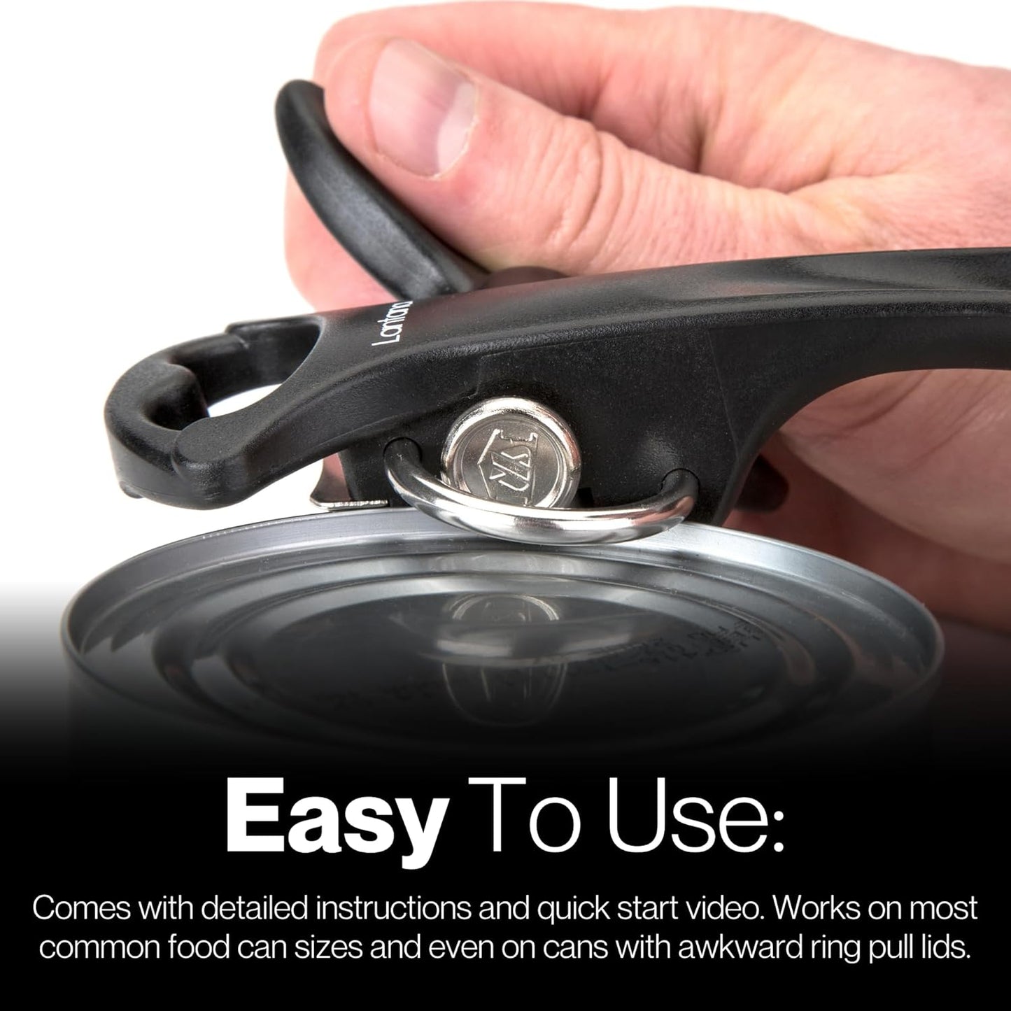 Can Opener (Smooth Edge/Safety), Handheld Manual, Bottle Cap Lifter | No sharp edges, smooth edge safety cutting, lid fits back onto can, easy grip handle, lightweight and easy to use