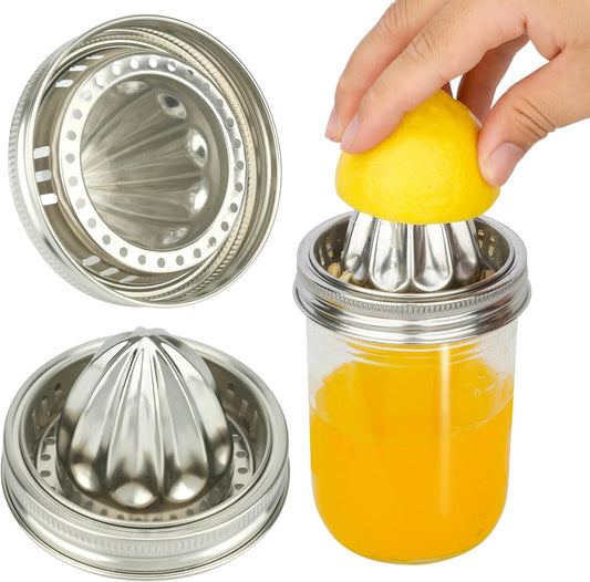 2 Pcs Juicer Lid for Mason Jar 3.38 inch Wide Mouth Stainless Steel Orange Lemon Hand Squeezer Manual Juicers
