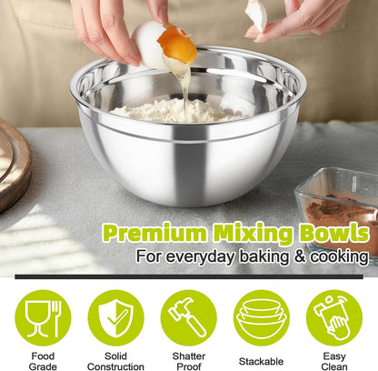 Mixing Bowls, Stainless Steel Nesting Salad Bowls & Airtight Lids