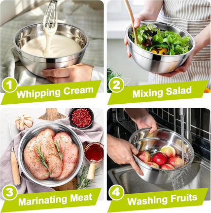Mixing Bowls, Stainless Steel Nesting Salad Bowls & Airtight Lids