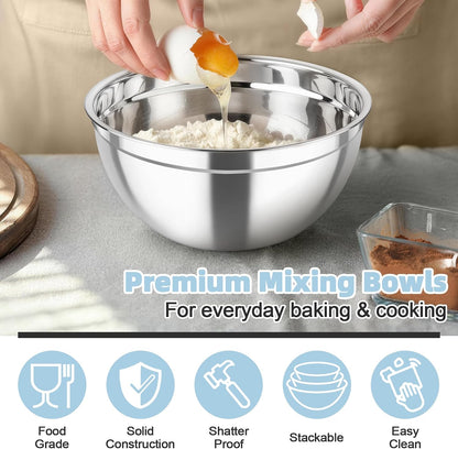Mixing Bowls, Stainless Steel Nesting Salad Bowls & Airtight Lids