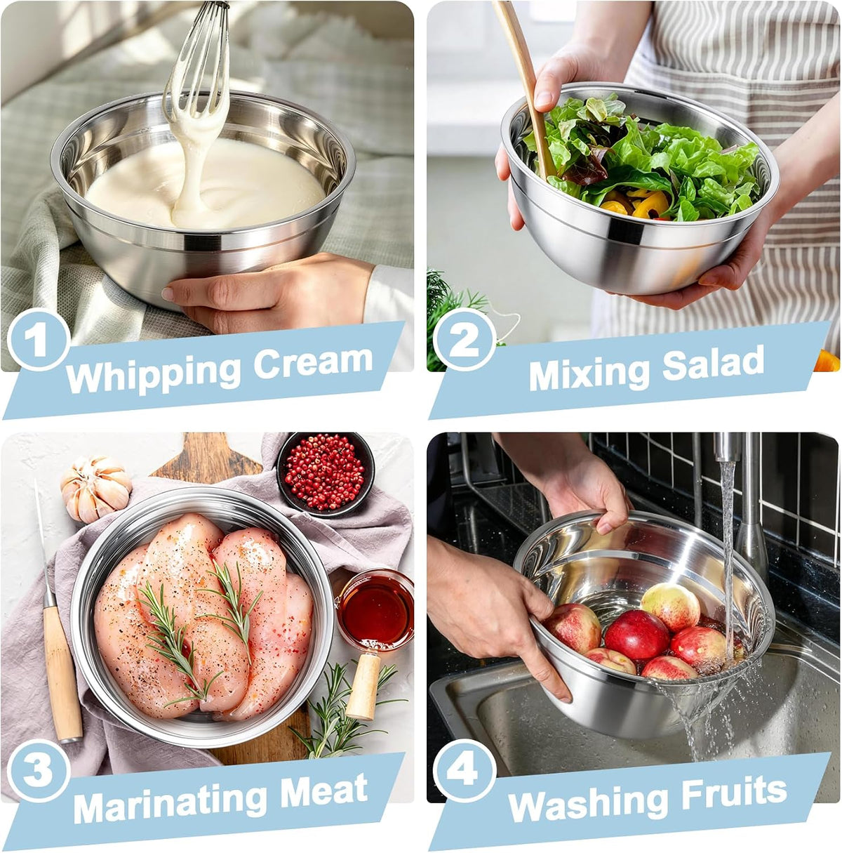 Mixing Bowls, Stainless Steel Nesting Salad Bowls & Airtight Lids