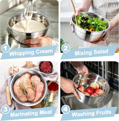 Mixing Bowls, Stainless Steel Nesting Salad Bowls & Airtight Lids