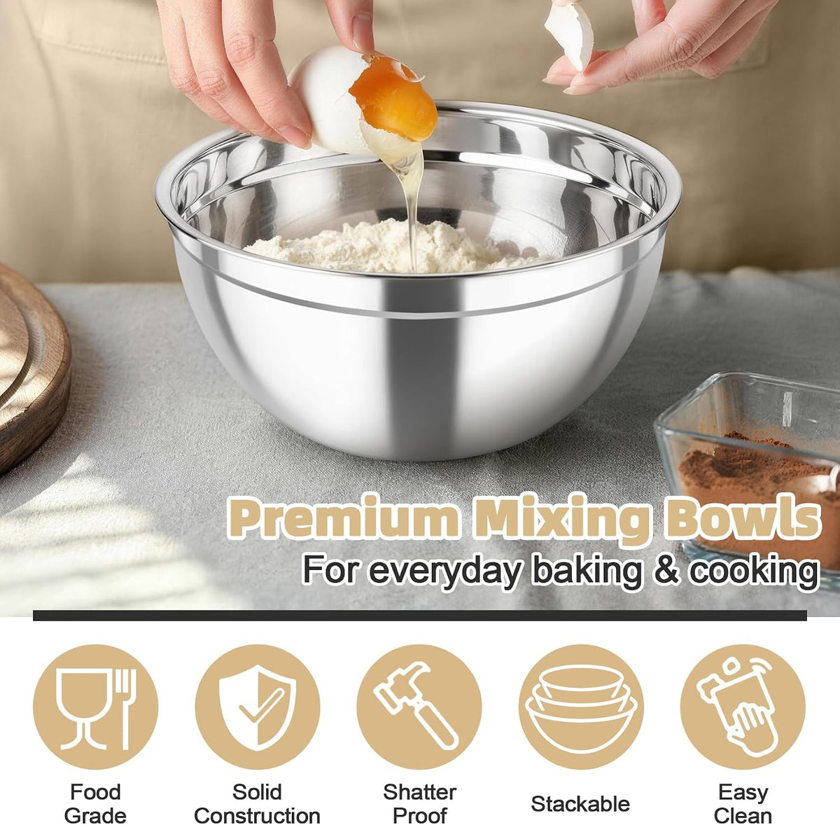 Mixing Bowls, Stainless Steel Nesting Salad Bowls & Airtight Lids