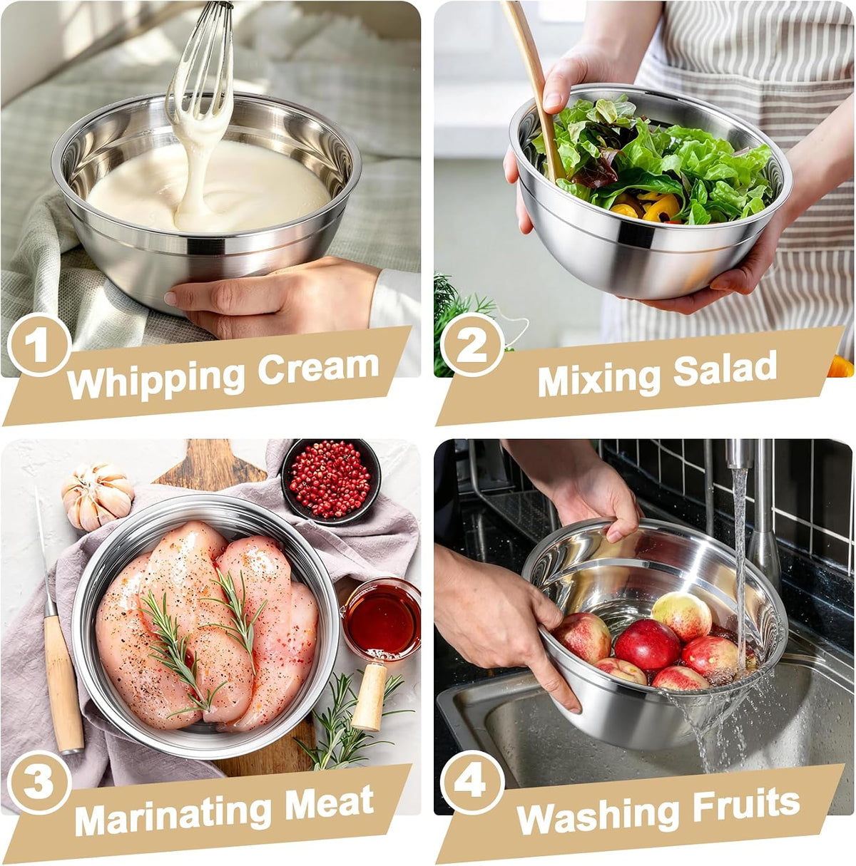 Mixing Bowls, Stainless Steel Nesting Salad Bowls & Airtight Lids