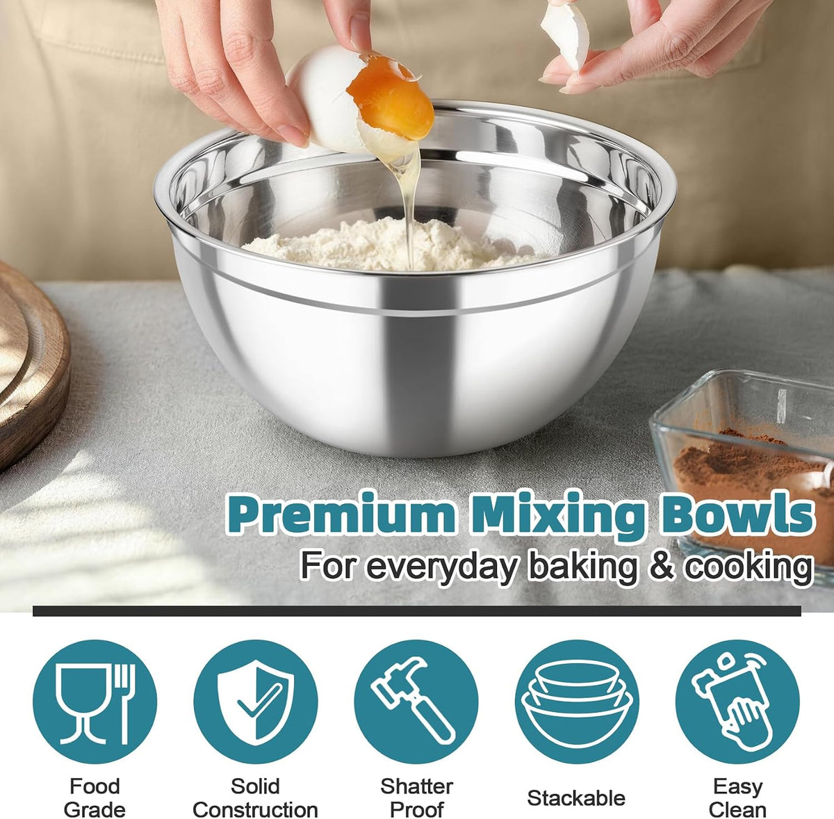 Mixing Bowls, Stainless Steel Nesting Salad Bowls & Airtight Lids