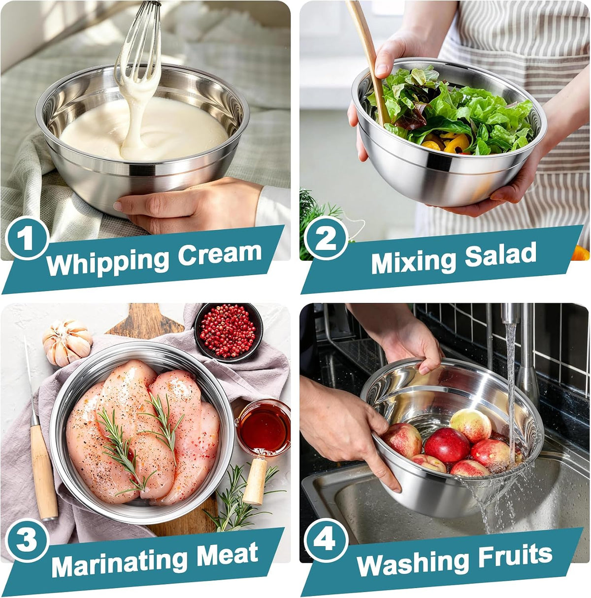 Mixing Bowls, Stainless Steel Nesting Salad Bowls & Airtight Lids
