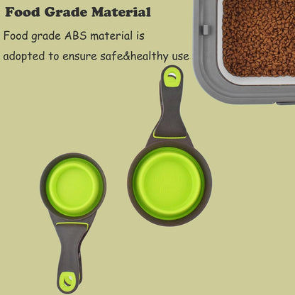 3 in 1 Multi-Function Dog Food Scoop with Measurements and Bag Clip Collapsible Dog Food Measuring Cup for Animals Silicone Measuring Spoons 1/2 Cup Capacity, Green, S