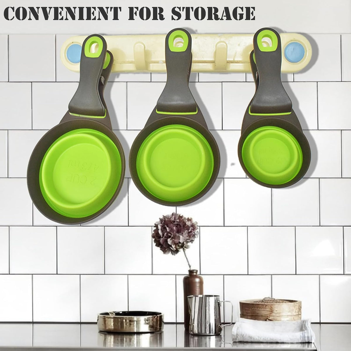3 in 1 Multi-Function Dog Food Scoop with Measurements and Bag Clip Collapsible Dog Food Measuring Cup for Animals Silicone Measuring Spoons 1/2 Cup Capacity, Green, S