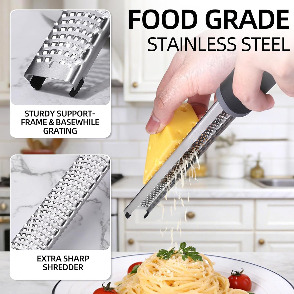 Lemon Zester & Cheese Grater Stainless Steel Cheese Grater with Plastic Cover, for Lime Chocolate, Ginger and Garlic (Long Style)