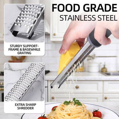 Lemon Zester & Cheese Grater Stainless Steel Cheese Grater with Plastic Cover, for Lime Chocolate, Ginger and Garlic (Long Style)