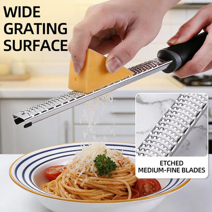 Lemon Zester & Cheese Grater Stainless Steel Cheese Grater with Plastic Cover, for Lime Chocolate, Ginger and Garlic (Long Style)