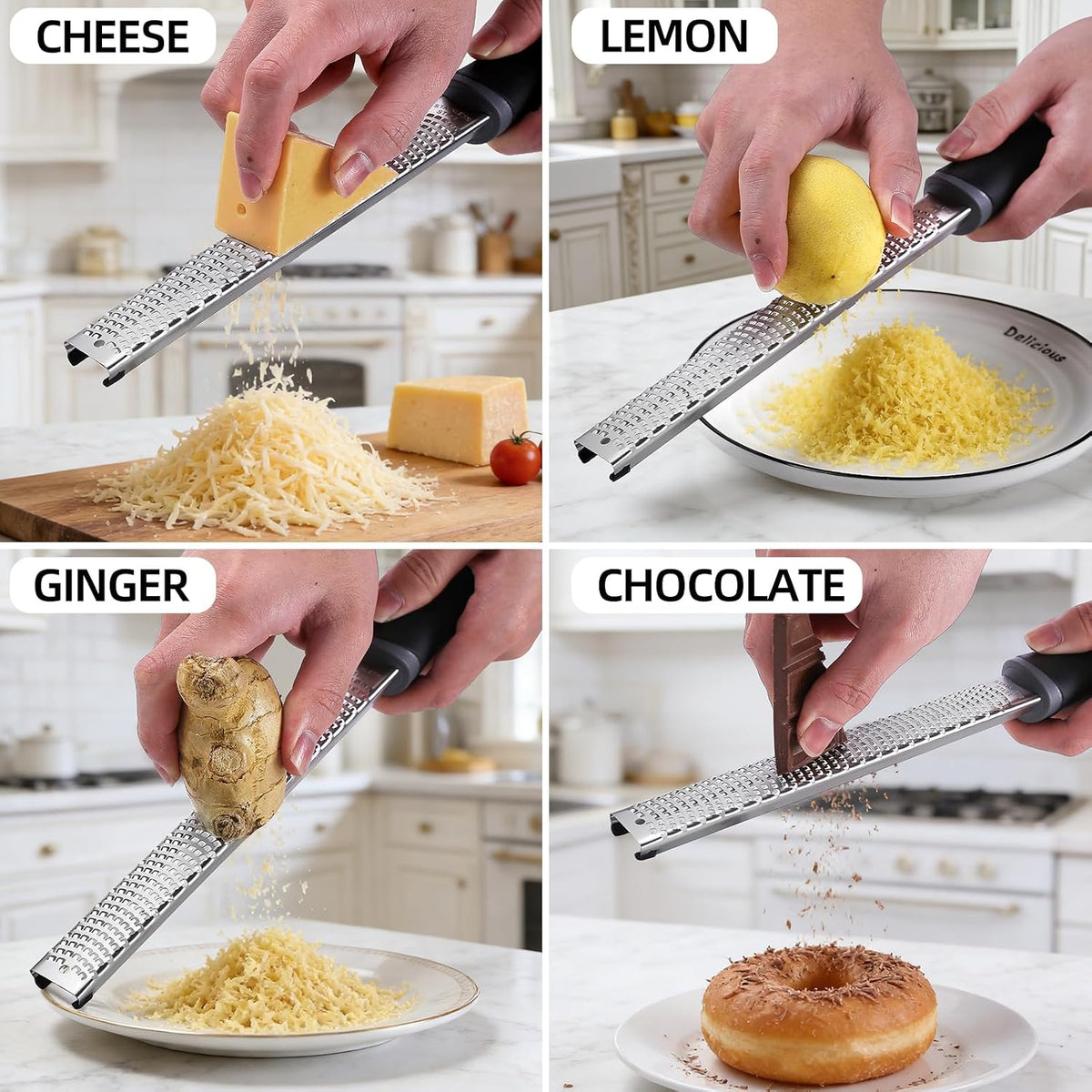 Lemon Zester & Cheese Grater Stainless Steel Cheese Grater with Plastic Cover, for Lime Chocolate, Ginger and Garlic (Long Style)
