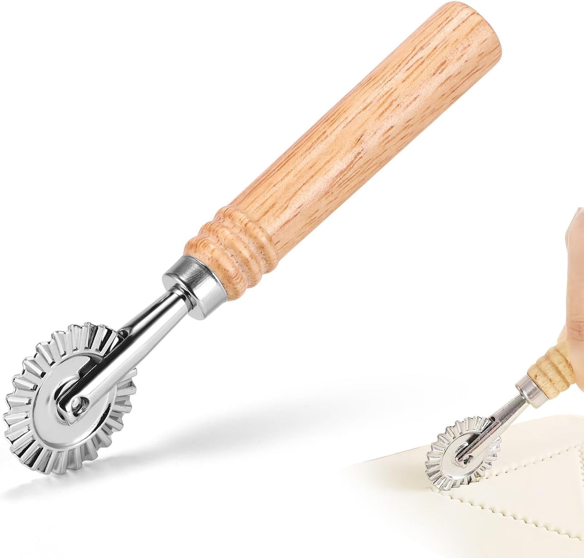 Pastry Cutter Wheel, Ravioli Cutter Wheel with Long Wooden Handle | Pasta Cutter Dumpling Lace Making Noodle Ruffled Edge Cookies Pie Cutter Kitchen Dough Cutting Tool