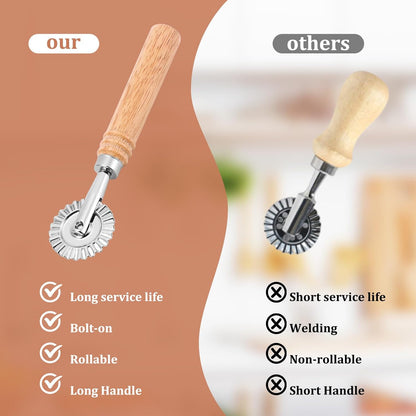 Pastry Cutter Wheel, Ravioli Cutter Wheel with Long Wooden Handle | Pasta Cutter Dumpling Lace Making Noodle Ruffled Edge Cookies Pie Cutter Kitchen Dough Cutting Tool