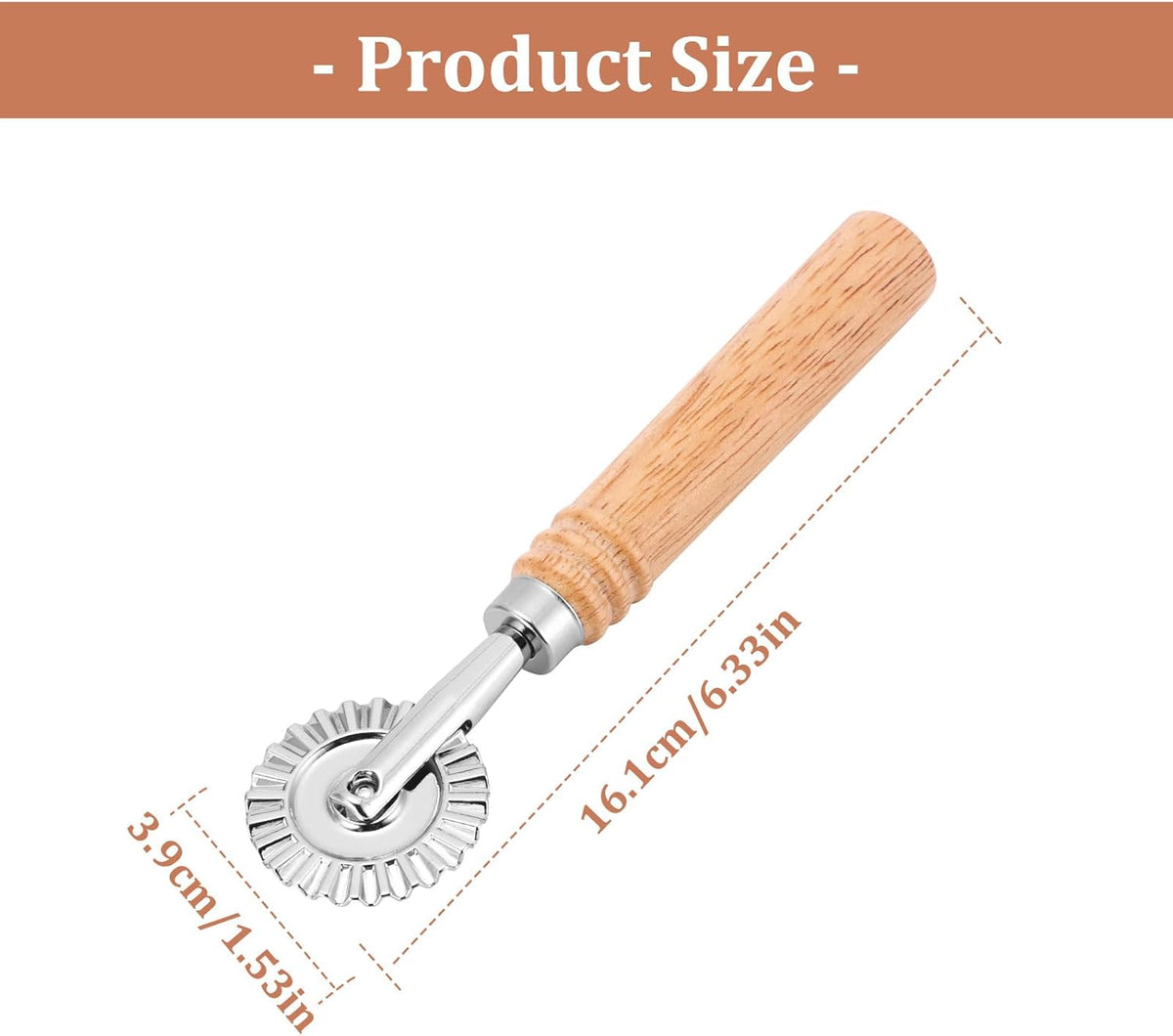 Pastry Cutter Wheel, Ravioli Cutter Wheel with Long Wooden Handle | Pasta Cutter Dumpling Lace Making Noodle Ruffled Edge Cookies Pie Cutter Kitchen Dough Cutting Tool