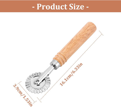 Pastry Cutter Wheel, Ravioli Cutter Wheel with Long Wooden Handle | Pasta Cutter Dumpling Lace Making Noodle Ruffled Edge Cookies Pie Cutter Kitchen Dough Cutting Tool