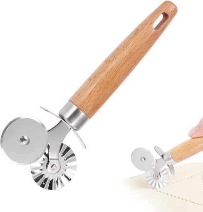 Pastry Cutter Wheel, Ravioli Cutter Wheel with Long Wooden Handle | Pasta Cutter Dumpling Lace Making Noodle Ruffled Edge Cookies Pie Cutter Kitchen Dough Cutting Tool