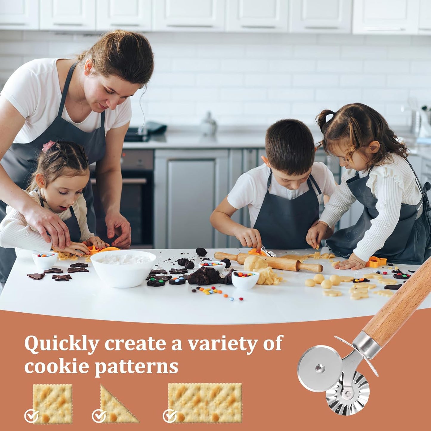 Pastry Cutter Wheel, Ravioli Cutter Wheel with Long Wooden Handle | Pasta Cutter Dumpling Lace Making Noodle Ruffled Edge Cookies Pie Cutter Kitchen Dough Cutting Tool