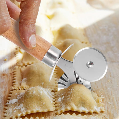 Pastry Cutter Wheel, Ravioli Cutter Wheel with Long Wooden Handle | Pasta Cutter Dumpling Lace Making Noodle Ruffled Edge Cookies Pie Cutter Kitchen Dough Cutting Tool