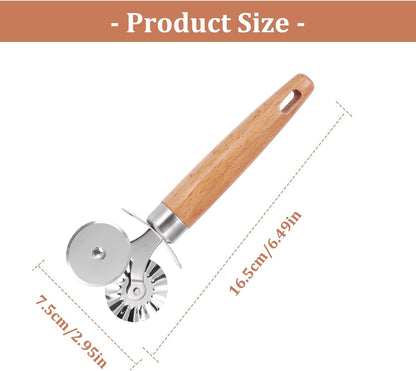 Pastry Cutter Wheel, Ravioli Cutter Wheel with Long Wooden Handle | Pasta Cutter Dumpling Lace Making Noodle Ruffled Edge Cookies Pie Cutter Kitchen Dough Cutting Tool