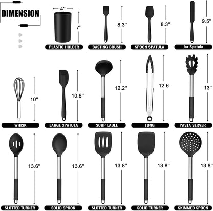 14-PCS Silicone Cooking Utensils Set, Kitchen Utensils Set w/Holder