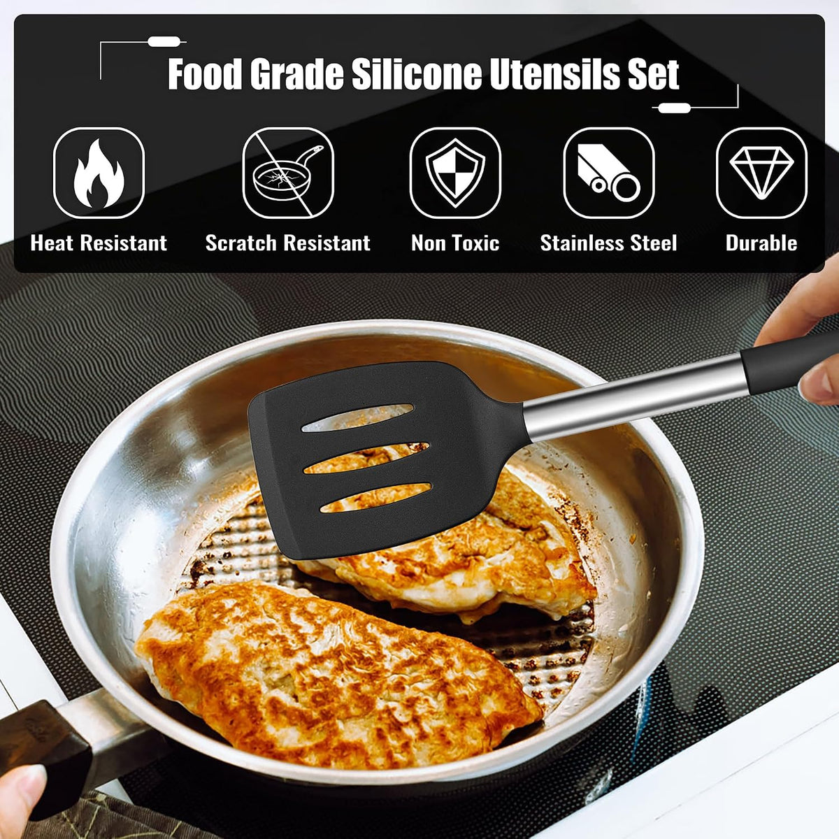 14-PCS Silicone Cooking Utensils Set, Kitchen Utensils Set w/Holder