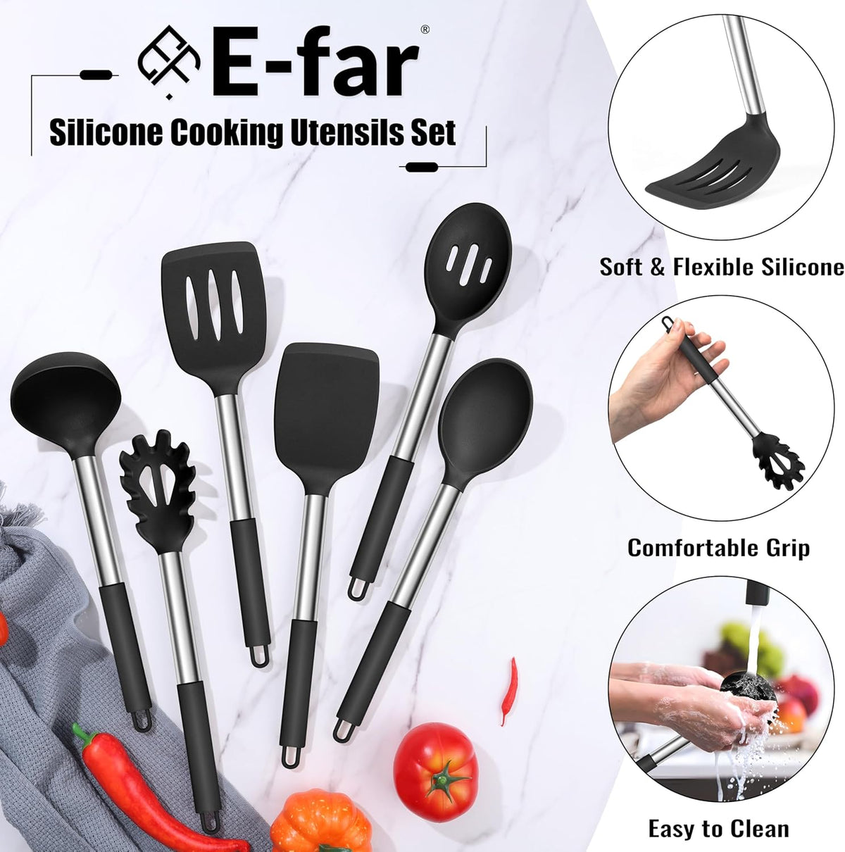 14-PCS Silicone Cooking Utensils Set, Kitchen Utensils Set w/Holder