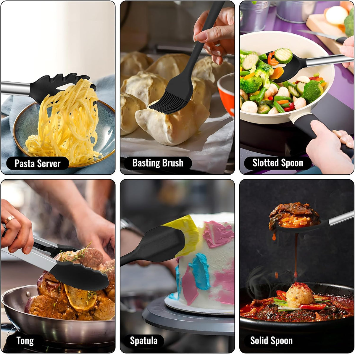 14-PCS Silicone Cooking Utensils Set, Kitchen Utensils Set w/Holder