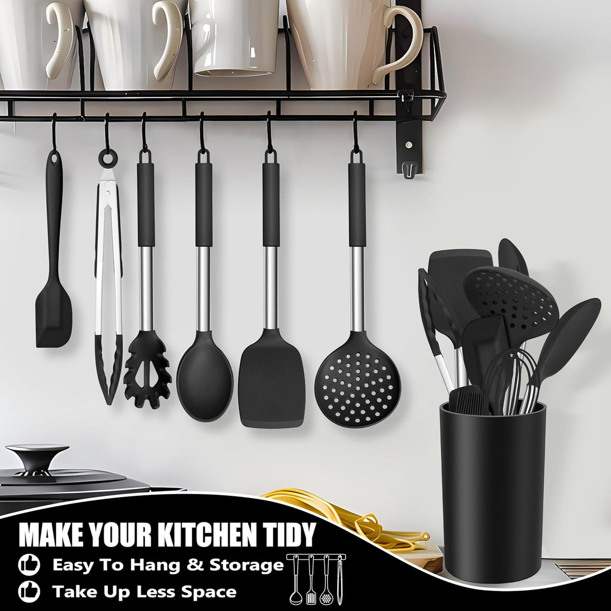 14-PCS Silicone Cooking Utensils Set, Kitchen Utensils Set w/Holder