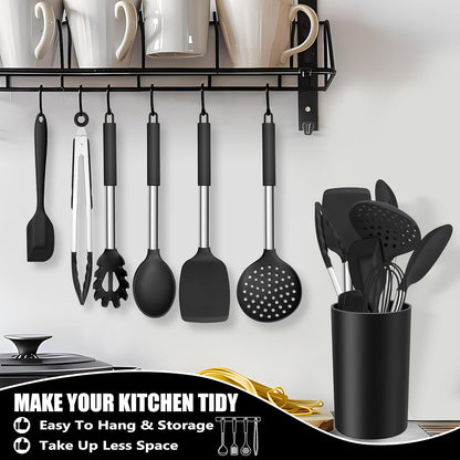 14-PCS Silicone Cooking Utensils Set, Kitchen Utensils Set w/Holder