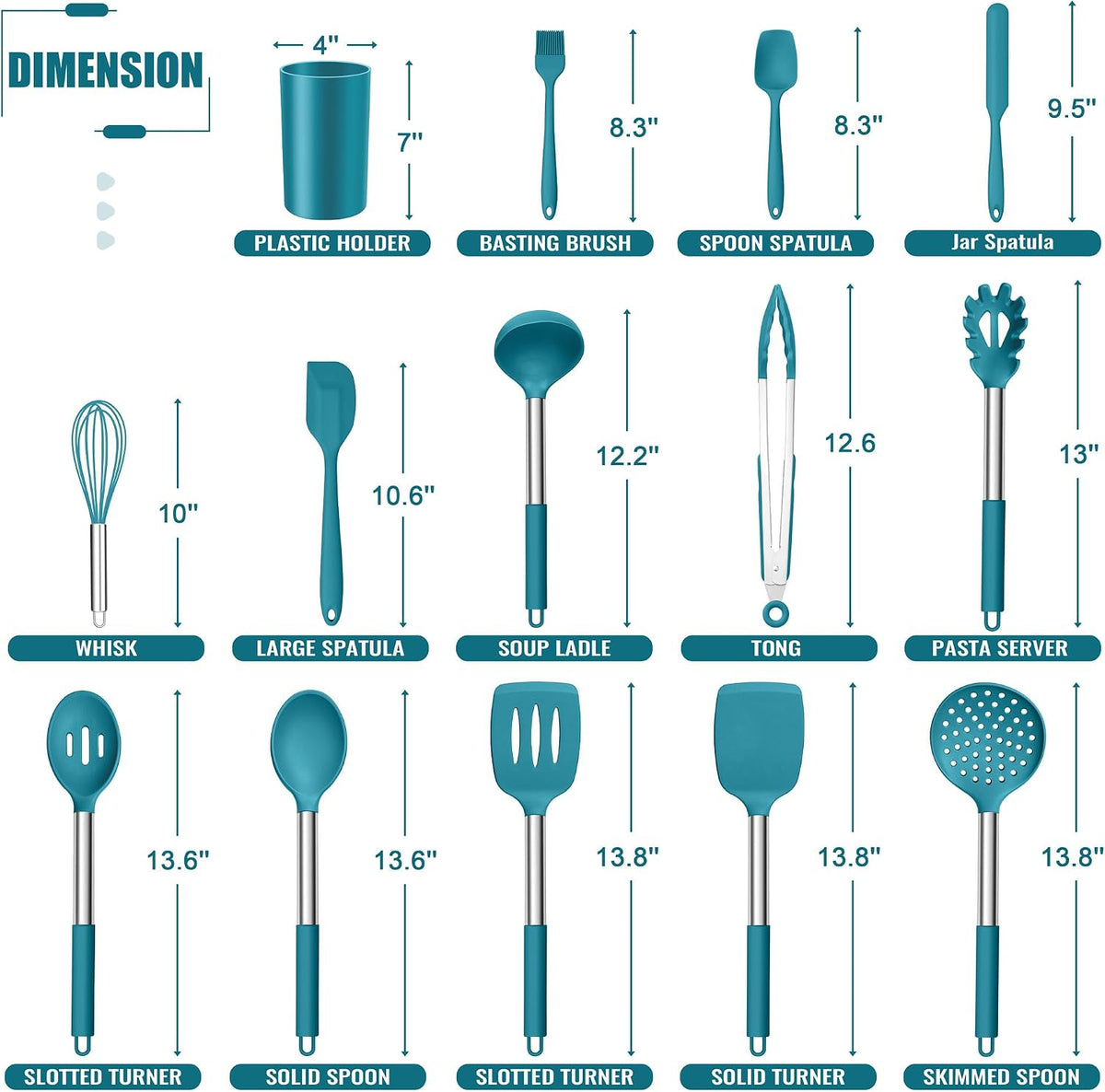 14-PCS Silicone Cooking Utensils Set, Kitchen Utensils Set w/Holder