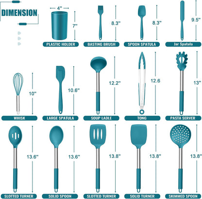 14-PCS Silicone Cooking Utensils Set, Kitchen Utensils Set w/Holder