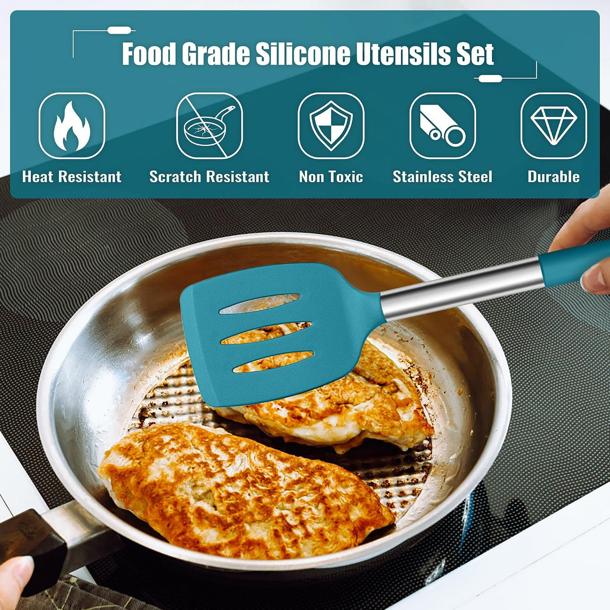 14-PCS Silicone Cooking Utensils Set, Kitchen Utensils Set w/Holder