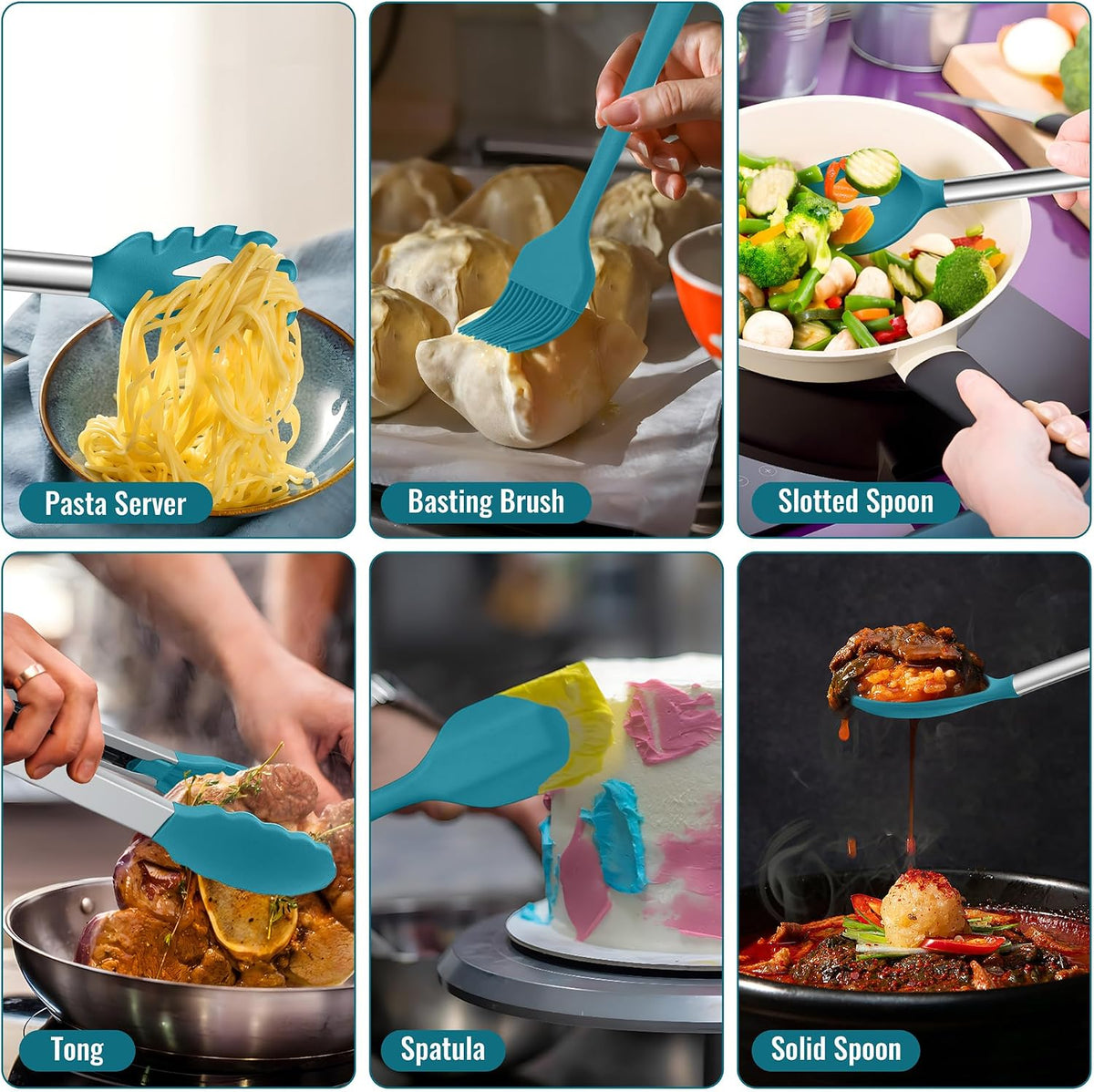 14-PCS Silicone Cooking Utensils Set, Kitchen Utensils Set w/Holder