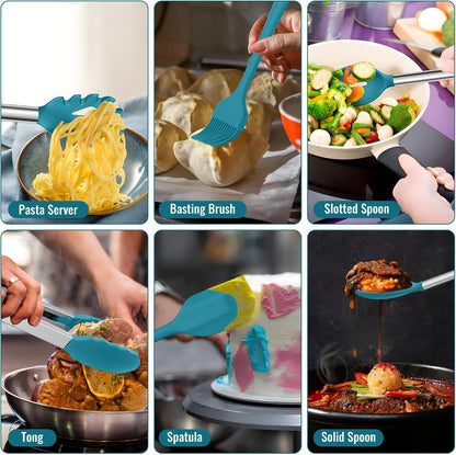 14-PCS Silicone Cooking Utensils Set, Kitchen Utensils Set w/Holder