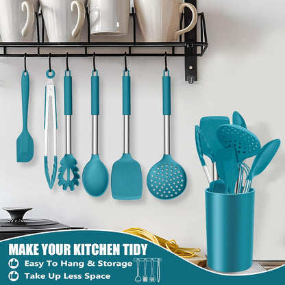 14-PCS Silicone Cooking Utensils Set, Kitchen Utensils Set w/Holder