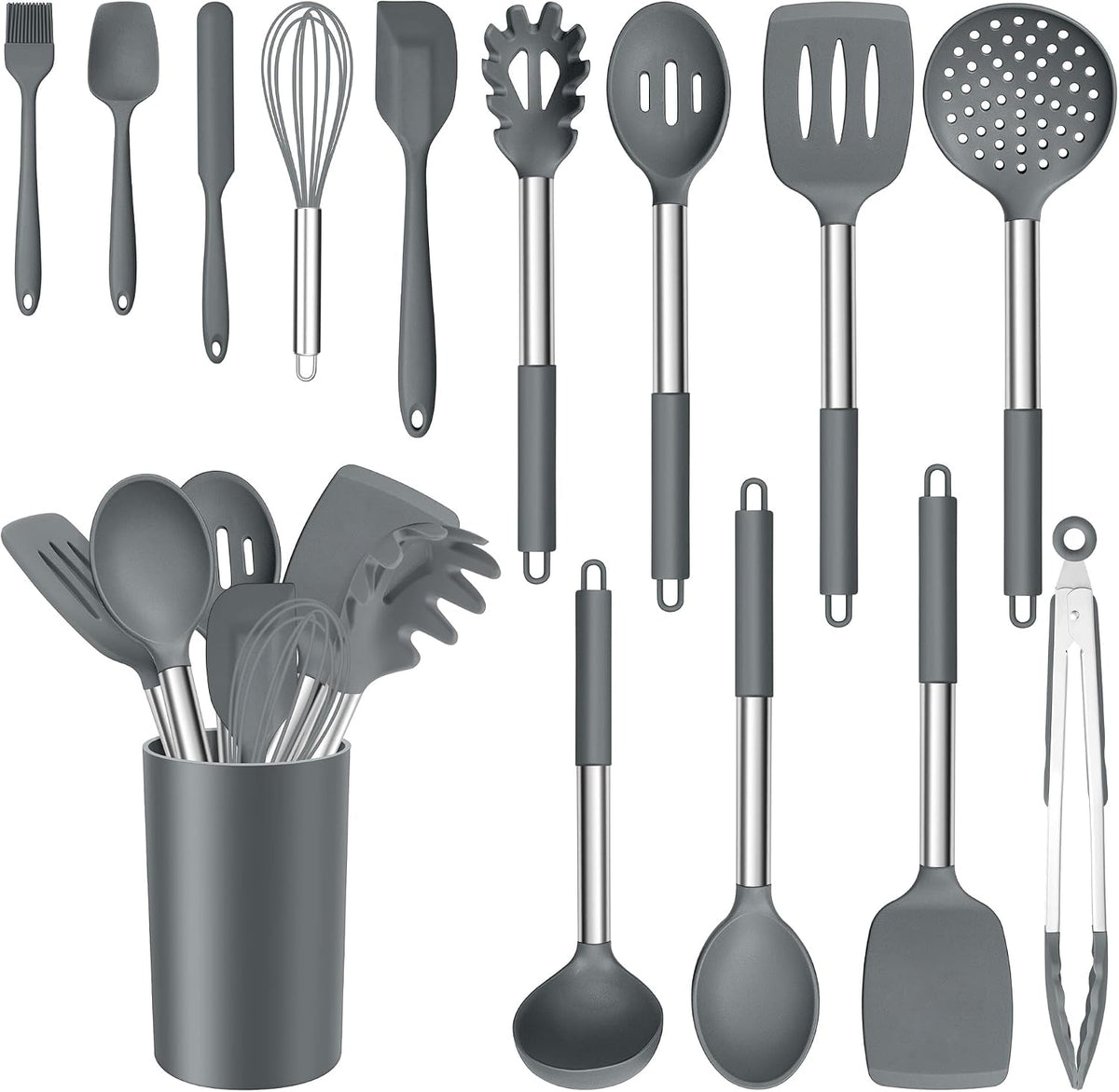 14-PCS Silicone Cooking Utensils Set, Kitchen Utensils Set w/Holder