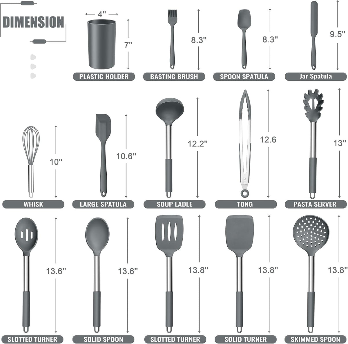 14-PCS Silicone Cooking Utensils Set, Kitchen Utensils Set w/Holder