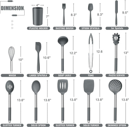 14-PCS Silicone Cooking Utensils Set, Kitchen Utensils Set w/Holder