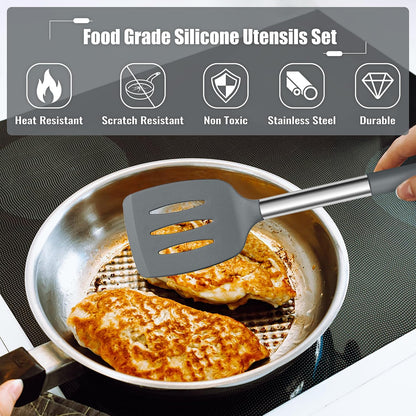 14-PCS Silicone Cooking Utensils Set, Kitchen Utensils Set w/Holder