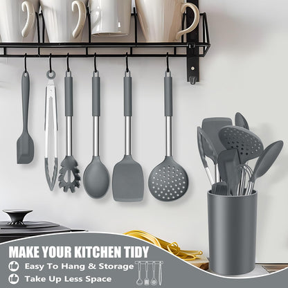14-PCS Silicone Cooking Utensils Set, Kitchen Utensils Set w/Holder